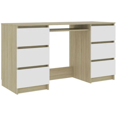 LES TENDANCES Bureau Bois Blanc Et Chêne Sonoma 6 Tiroirs Study 140 Cm 3 LES TENDANCES Bureau Bois Blanc Et Chêne Sonoma 6 Tiroirs Study 140 Cm