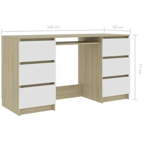 LES TENDANCES Bureau Bois Blanc Et Chêne Sonoma 6 Tiroirs Study 140 Cm 6 LES TENDANCES Bureau Bois Blanc Et Chêne Sonoma 6 Tiroirs Study 140 Cm – Image 4