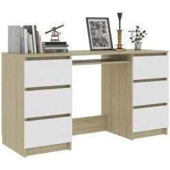 LES TENDANCES Bureau Bois Blanc Et Chêne Sonoma 6 Tiroirs Study 140 Cm 11 LES TENDANCES Bureau Bois Blanc Et Chêne Sonoma 6 Tiroirs Study 140 Cm -France Bureau Soldes 2022 68007168 5