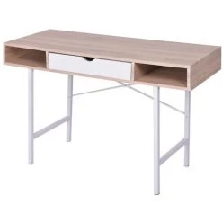 LangRay Meubles Bureau Avec 1 Compartiment Chêne Et Blanc