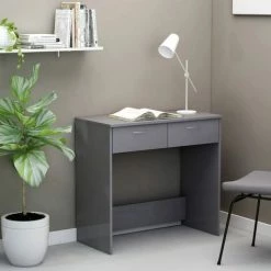 LangRay Meubles Bureau Gris Brillant 80x40x75 Cm Aggloméré