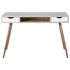 Hommoo Table De Bureau Informatique Secrétaire Table Plan De Travail Avec 2 Tiroirs