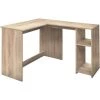 NINGX Bureau D'ordinateur D'angle En Bois En Forme De L Avec 2 étagères De Rangement, Repose-Pieds, Grande Structure Robuste Poste De Travail Pour La Maison Le Bureau En Hêtre 120x100x75cm