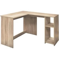 NINGX Bureau D'ordinateur D'angle En Bois En Forme De L Avec 2 étagères De Rangement, Repose-Pieds, Grande Structure Robuste Poste De Travail Pour La Maison Le Bureau En Hêtre 120x100x75cm