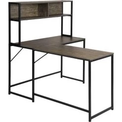 NINGX Bureau D'ordinateur Avec étagères De Rangement - Table D'angle En Forme De L - Pour Ordinateur Portable à Domicile, Bureau, Chambre à Coucher - Marron - 138 X 110 X 74,5 Cm