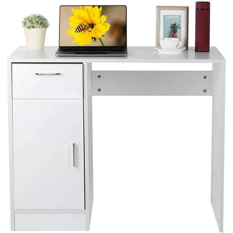 NINGX Bureau D'ordinateur De Style Moderne Avec Tiroirs Et 1 Porte Blanc 90 X 45 X 70 Cm 3 NINGX Bureau D'ordinateur De Style Moderne Avec Tiroirs Et 1 Porte Blanc 90 X 45 X 70 Cm