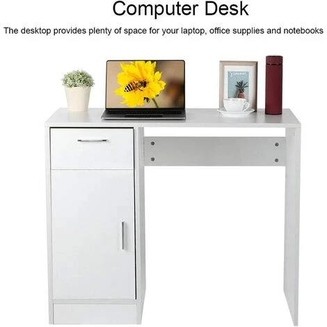 NINGX Bureau D'ordinateur De Style Moderne Avec Tiroirs Et 1 Porte Blanc 90 X 45 X 70 Cm 6 NINGX Bureau D'ordinateur De Style Moderne Avec Tiroirs Et 1 Porte Blanc 90 X 45 X 70 Cm – Image 4