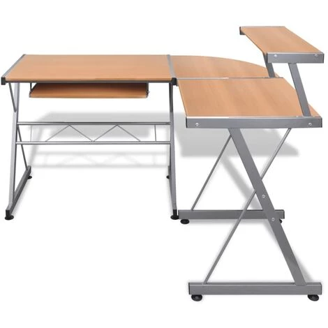 VidaXL Bureau D'Ordinateur Avec Plateau à Clavier Forme De L Marron - Brun 5 VidaXL Bureau D'Ordinateur Avec Plateau à Clavier Forme De L Marron - Brun – Image 3