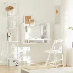 Table Murale Bureau Avec Étagère Intégrée Armoire De Rangement Murale (Blanc) FWT18-W SoBuy® -France Bureau Soldes 2022 8039503 5