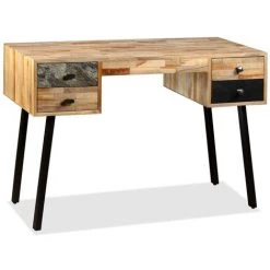 VidaXL Bureau Teck De Récupération Massif 110 X 50 X 76 Cm - Multicolore -France Bureau Soldes 2022 8252041 2