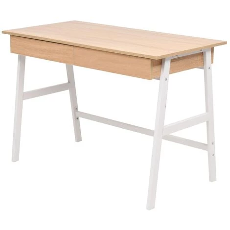 VidaXL Table D'écriture 110 X 55 X 75 Cm Chêne Et Blanc - Blanc 4 VidaXL Table D'écriture 110 X 55 X 75 Cm Chêne Et Blanc - Blanc – Image 2