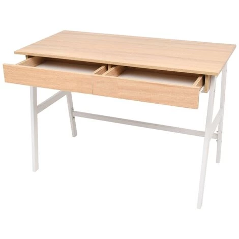 VidaXL Table D'écriture 110 X 55 X 75 Cm Chêne Et Blanc - Blanc 5 VidaXL Table D'écriture 110 X 55 X 75 Cm Chêne Et Blanc - Blanc – Image 3