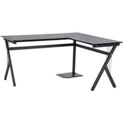 HOMCOM Bureau D'angle Informatique Design Contemporain 155L X 130l X 76H Cm MDF Acier Noir - Noir
