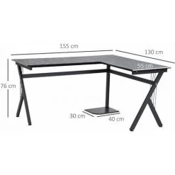HOMCOM Bureau D'angle Informatique Design Contemporain 155L X 130l X 76H Cm MDF Acier Noir - Noir -France Bureau Soldes 2022 9167427 3