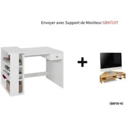 SoBuy FWT35-W Table Bureau Informatique Plan De Travail Avec 3 étagères Et 1 Tiroir - Blanc