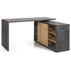 OFFICE24 Bureau Gris Et Chêne Avec Porte Coulissante Et étagères 150x120cm Core -France Bureau Soldes 2022 9488269 3